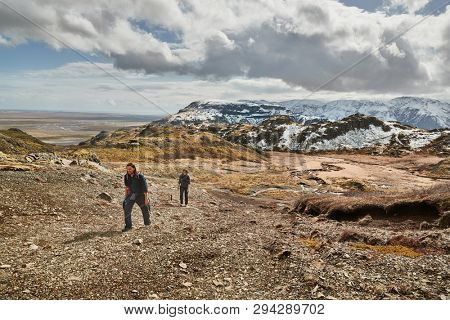 Hiking in Iceland with some snow on the mountains