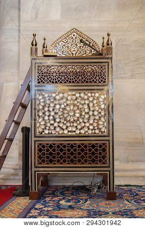 Wooden Minbar, Sermon Pulpit Of Ottoman Times In Mosque