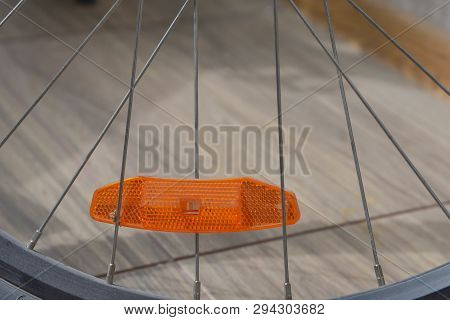 Bicycle Wheel Close-up, Spokes And Parking Light