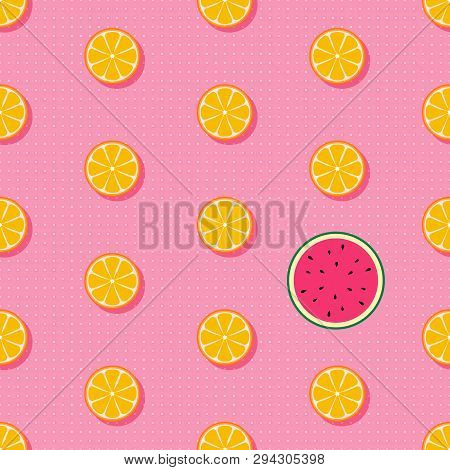 Tropical Fruits Seamless Vector Pattern With Halvef Oragnes And Watermelon Watermelon