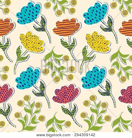 Seamless Pattern With Paper Tulips On Light Background
