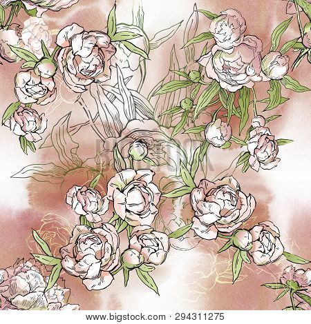 Floral Seamless Pattern. Hand Drawn Illustration. Fullsize Raster Atrwork.