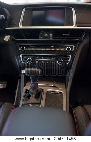 Russia, Izhevsk - April 4, 2019: Showroom Kia. New Optima With Automatic Transmission.