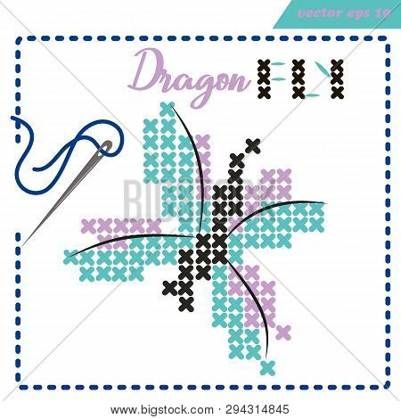 Crosstiched Simple Dragpnfly With Framle And Needle