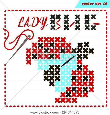 Crosstiched Simple Ladybug With Framle And Needle
