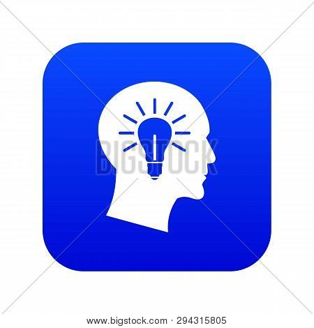 Light Bulb Inside Head Icon Digital Blue For Any Design Isolated On White Vector Illustration