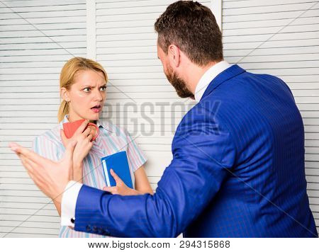 Discrimination Concept. Prejudice And Personal Attitude To Employee. Tense Conversation Or Quarrel B