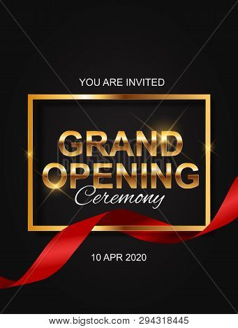 Grand Opening Card With Ribbon Background. Vector Illustration