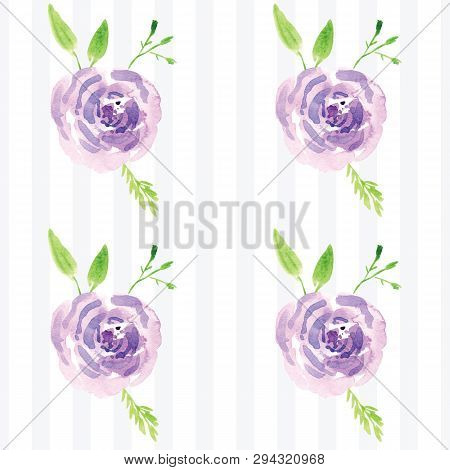 Hand-painted Watercolor Floral Rose Pattern. Illustration Of Decorative Floral Design For Wedding In