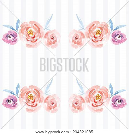 Hand-painted Watercolor Floral Rose Pattern. Illustration Of Decorative Floral Design For Wedding In