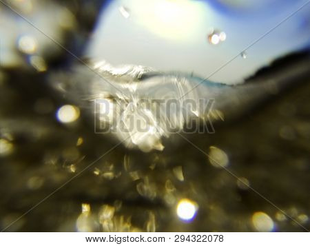 Blurred Ocean Wave Half Underwater - Out Of Focus Sea Wave Underwater Crushing On Camera Lens - Abst