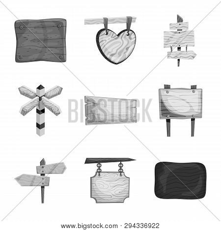 Vector Illustration Of Signboard  And Wood Icon. Set Of Signboard  And Tree   Vector Icon For Stock.