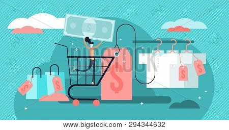 Pricing Vector Illustration. Flat Tiny Price Tags And Labels Persons Concept. Commerce Badge With Sp