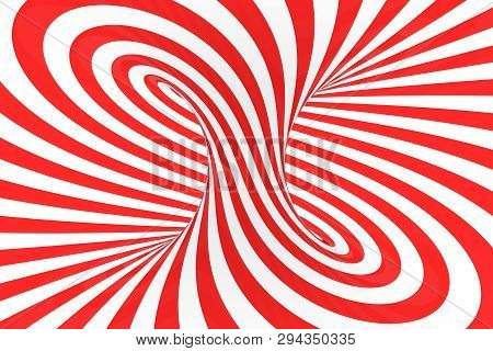 Swirl Optical 3d Illusion Raster Illustration. Contrast Red And White Spiral Stripes. Geometric Toru