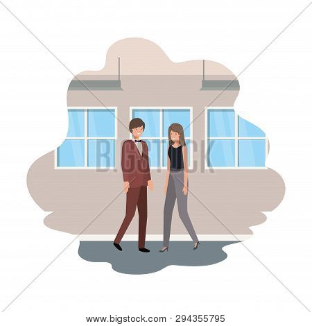 Cuople Of Business With Wall And Windows Vector Illustration Desing