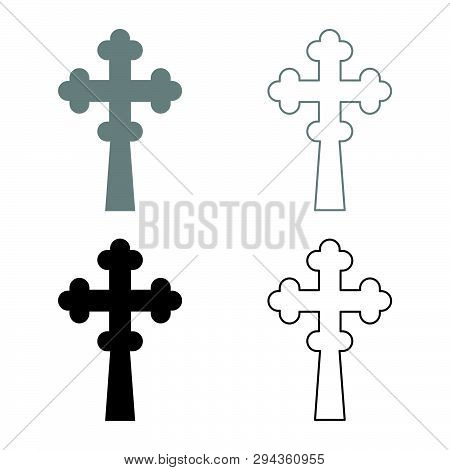 Cross Trefoil Shamrock On Church Cupola Domical With Cut Cross Monogram Religious Cross Icon Set Bla