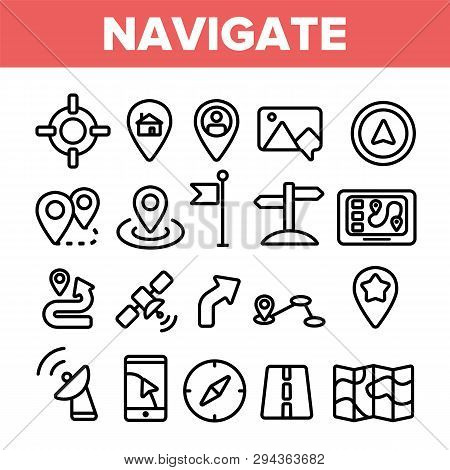 Navigation Linear Vector Thin Icons Set Symbol