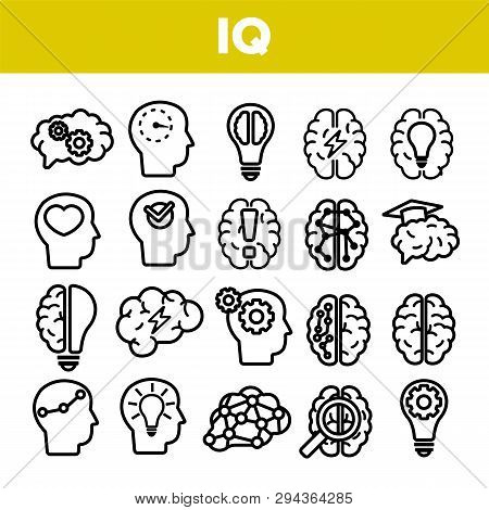 Iq, Intellect Linear Vector Icons Set Thin Pictogram