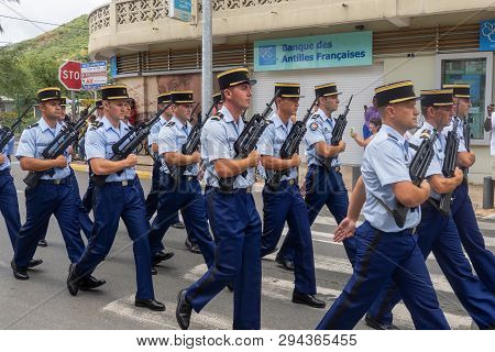 Marigot, Saint-martin, France - July 14, 2013: French Police Officers Taking Part In The Parade On T