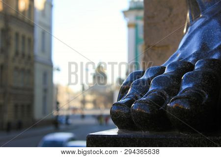Saint Petersburg Cityscape With Atlant Sculpture And Palace Square On Background In St. Petersburg, 