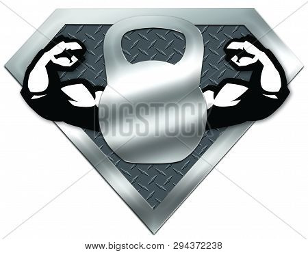 Superhero Fitness Athletes Shield With Kettle Bell Icon