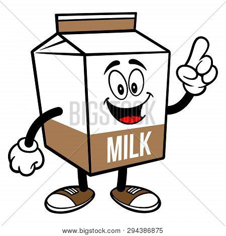 Chocolate Milk Carton Mascot Pointing - A Cartoon Illustration Of A Chocolate Milk Carton Mascot.