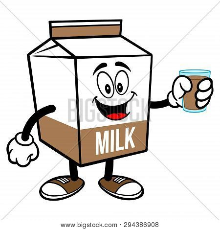 Chocolate Milk Carton Mascot With A Glass Of Chocolate Milk - A Cartoon Illustration Of A Chocolate 
