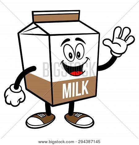 Chocolate Milk Carton Mascot Waving - A Cartoon Illustration Of A Chocolate Milk Carton Mascot.