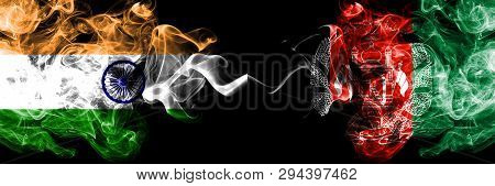India Vs Afghanistan, Afghani Smoke Flags Placed Side By Side. Thick Colored Silky Smoke Flags Of In