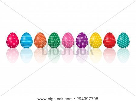 Colorful Easter Eggs With Reflection Isolated On White Background. Vector Illustration