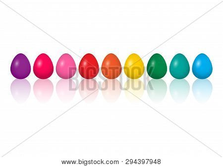 Colorful Easter Eggs With Reflection Isolated On White Background. Vector Illustration