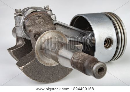 Piston And Connecting Rod Of A Small Combustion Engine. Components Needed For Mounting A High-power