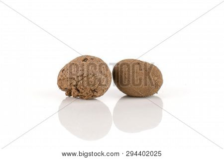 Group Of Two Whole Brown Clay Pebbles (leca) Isolated On White Background