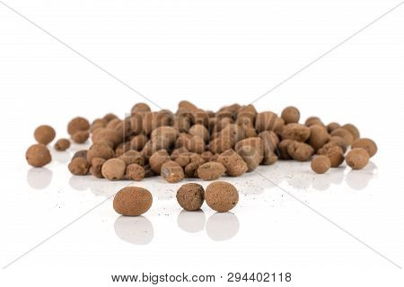 Lot Of Whole Brown Clay Pebbles (leca) Isolated On White Background
