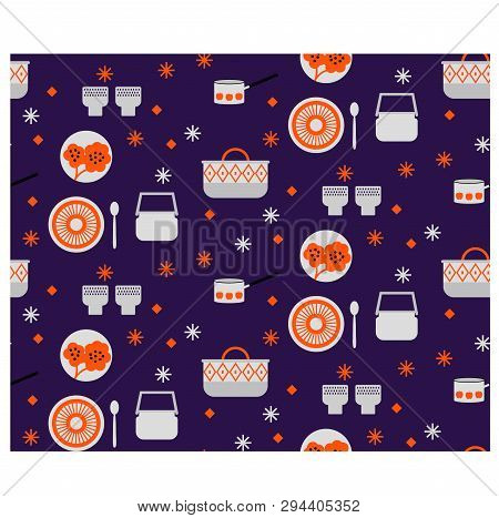 Kitchen Pattern Flat Illustration. Kitchen Seamless Patterns And Surface Design Series.