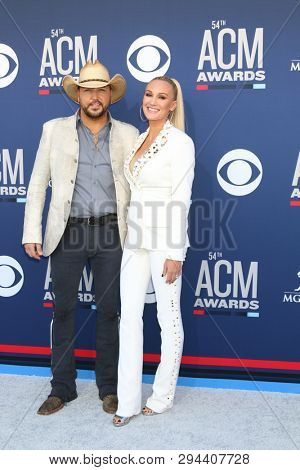 LAS VEGAS - APR 7:  Jason Aldean, Brittany Kerr at the 54th Academy of Country Music Awards at the MGM Grand Garden Arena on April 7, 2019 in Las Vegas, NV