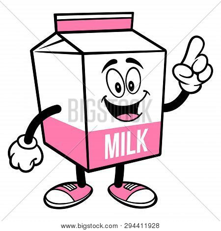 Strawberry Milk Carton Mascot Pointing - A Cartoon Illustration Of A Strawberry Milk Carton Mascot.