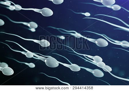 3d Illustration Sperm Approaching Egg Cell, Ovum. Natural Fertilization - Close-up View. Conception,