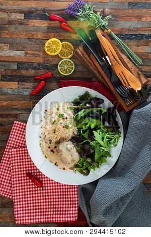Veal Paupiette stewed with cream and rice