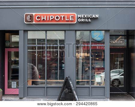 Toronto, Canada - November 13, 2018: Chipotle Logo In Front Of Their Restaurant In Toronto, Ontario.