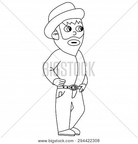 Farmer Look Around Coloring . Isolated Stock Outline Vector Illustration