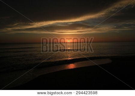 Sunset Over The Gulf Of Mexico On Captiva Island Off The West Coast Of Florida In Summer.