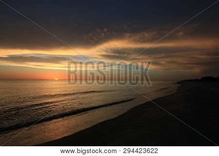Sunset Over The Gulf Of Mexico On Captiva Island Off The West Coast Of Florida In Summer.