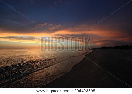 Sunset Over The Gulf Of Mexico On Captiva Island Off The West Coast Of Florida In Summer.
