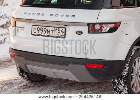Novosibirsk, Russia - 03.10.2019: Rear View Of Range Rover Land Rover Evoque In White Color After Cl