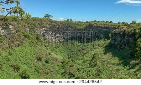 Wide View Of Los Gemelos Sinkhole On Santa Cruz Island, Galapagos