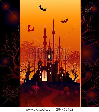 The Original Design For The Mysterious Halloween Castle, Forest And Cemetery.