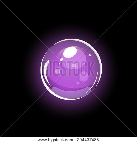 Pink Soap Bubble In Realistic Style Isolated On Black Background. 3d Vector Illustration.