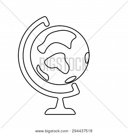 School Table Globe Icon In Thin Outline Style Isolated On White Background.