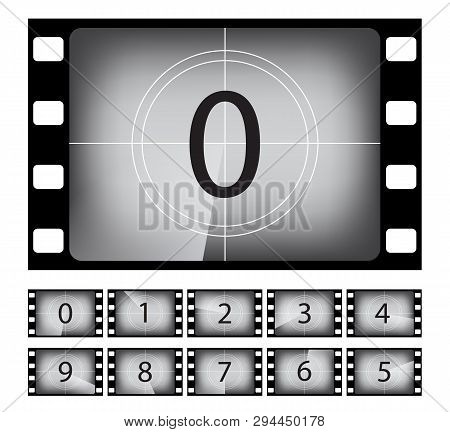 Old Movie Countdown Frame Vector Illustrations Set